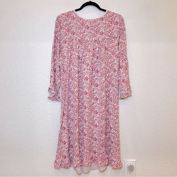 Eileen West Micromodal Floral Long Sleeve Nightgown in White/Red size Medium - Picture 2 of 11